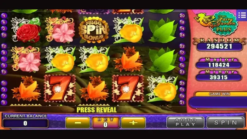 Skrin game slot Fairy Garden Plus bertema taman ajaib
