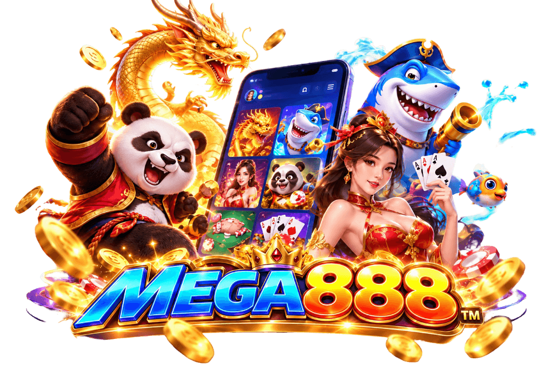 Lobi aplikasi Mega888 dengan senarai game seperti Fishing Star, Roulette dan Bulls