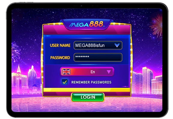 Dua tangan memegang telefon dalam mod landskap yang menunjukkan lobi Mega888
